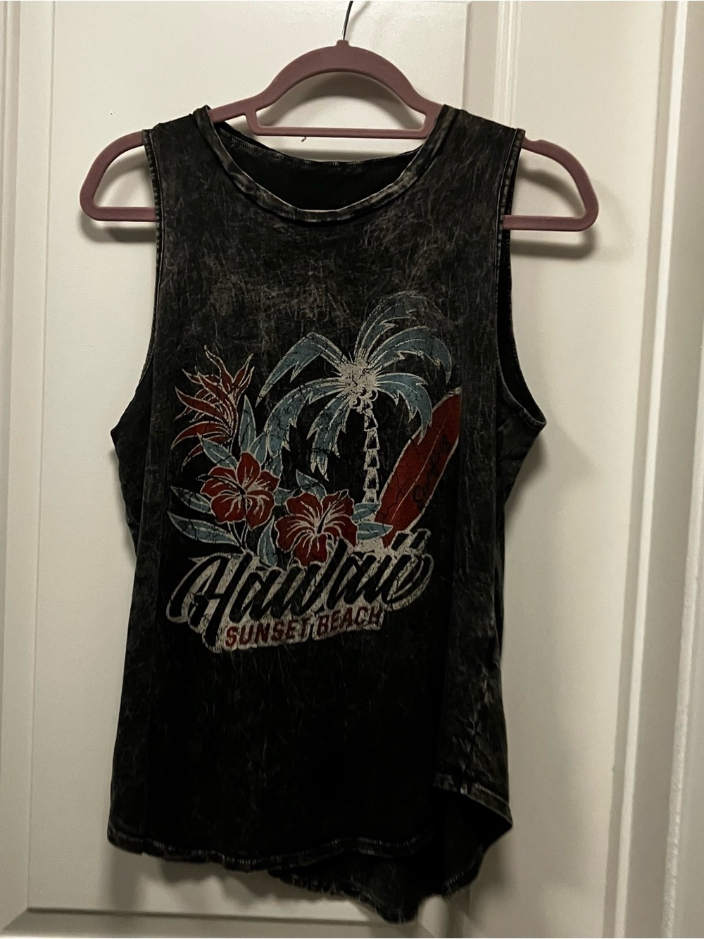 HRT & LUV Hawaii Sunset Beach Tank Top S Mineral Acid Wash Cotton Surf Palm Tree